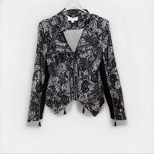 Forever Unique Jacket Womens Size 8 White And Black Lace Structured Lapel Zipper